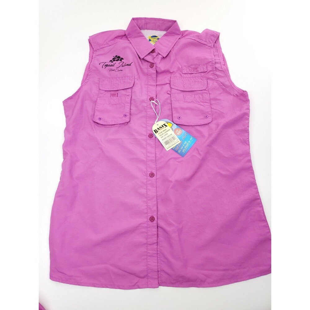 BANANA BOAT Topsail Island NC Sz L Sleeveless UPF 50 Button Shirt Pink